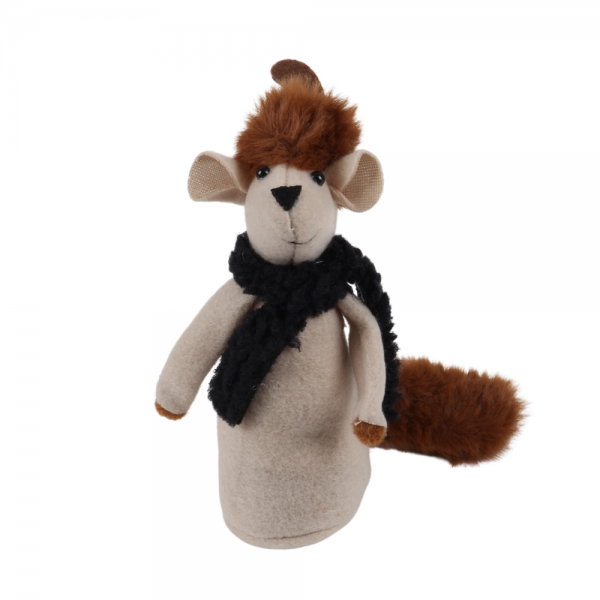 Stoff Winter Maushörnchen mit schwarzem Schal, gefüllt mit Sand, 16 cm.