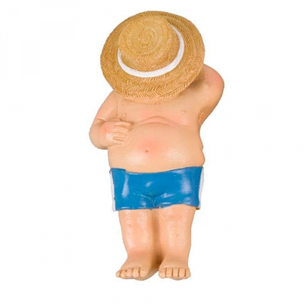 Dekofigur Strandschläfer, Mann in Badehose mit Hut, 90 mm.