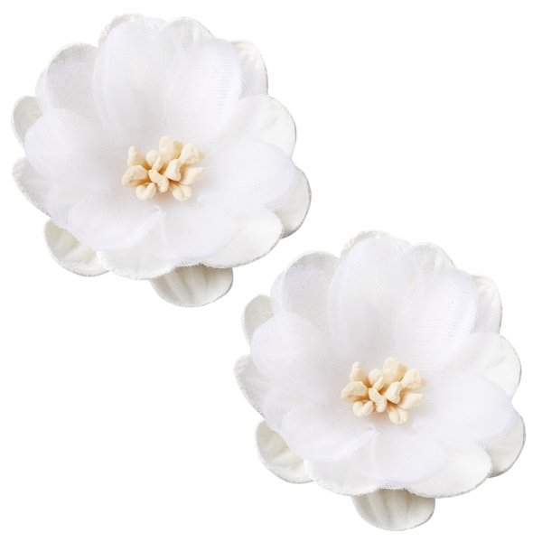 2 Florella Blumen handgemacht in Weiß, 45 mm.