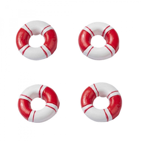 4 Streudeko Rettungsringe mit Klebepunkt in Rot/Weiß, 23 mm.