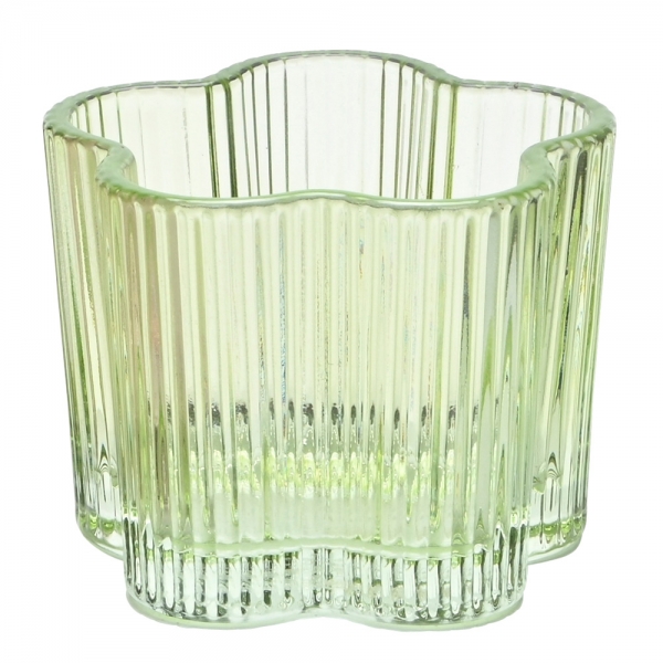 Teelichtglas Blume in Hellgrün, 75 mm.