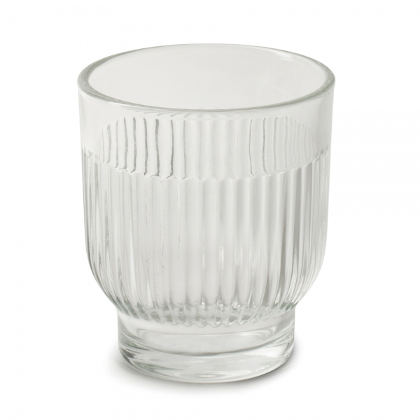 Teelichtglas, Windlicht Dex mit Streifen, klar, 85 mm.