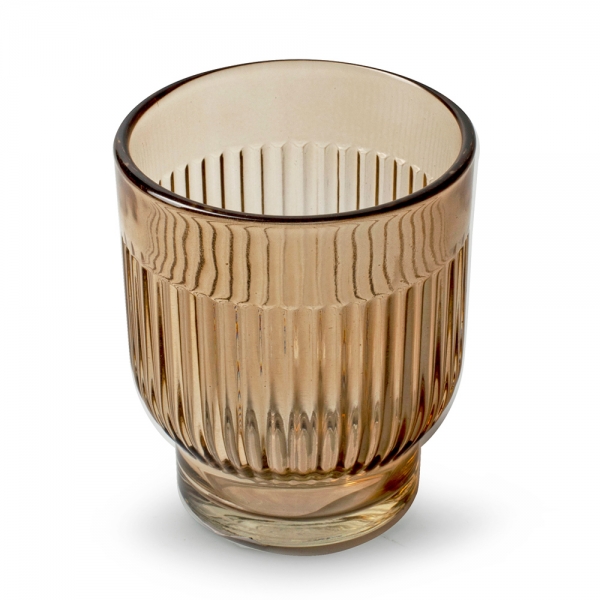 Teelichtglas, Windlicht Dex mit Streifen in Taupe, 85 mm.