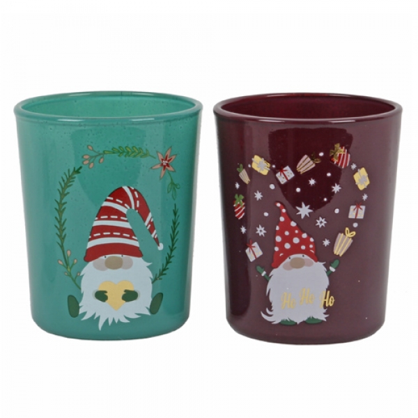 2er Set Teelichtgläser Weihnachten, Wichtel, inkl. 3 Teelichter, 67 mm.