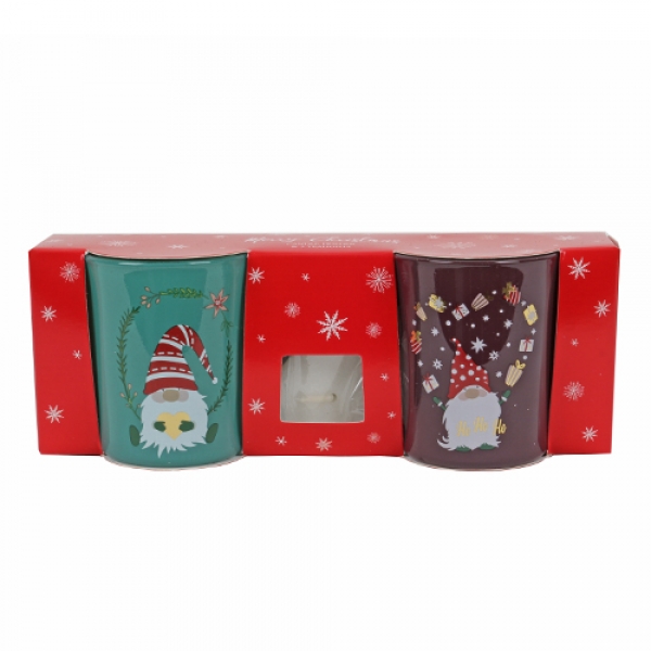 2er Set Teelichtgläser Weihnachten, Wichtel, inkl. 3 Teelichter, 67 mm.