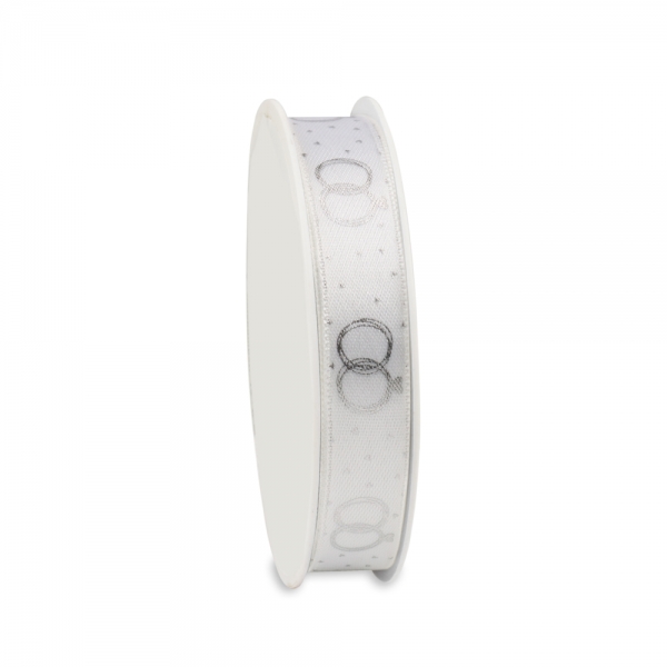 3 Meter Tischband Hochzeit, Eheringe in Weiß/Silber, 15 mm.