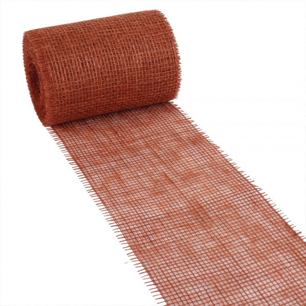 10 Meter Jute Tischband, schmal, grobmaschig in Terracotta, 15 cm.