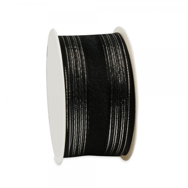 2 Meter Tischband Palma in Schwarz/Silber, 40 mm.