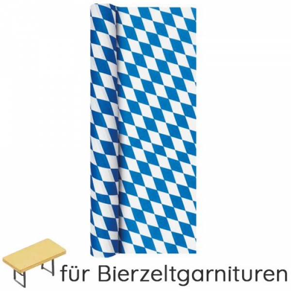 9,9 Meter Airlaid Papier Tischdecke für Bierzeltgarnitur, Bayrische Raute, 80 cm.