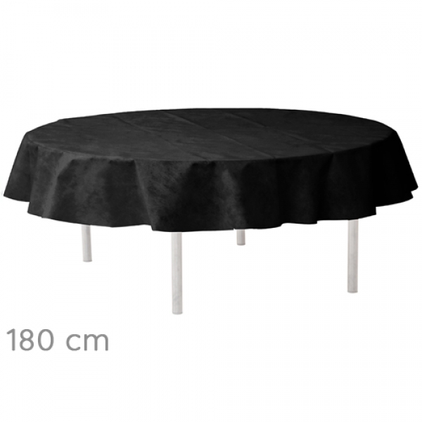 Vlies Tischdecke, rund, strapazierfähig, in Schwarz, 180 cm.