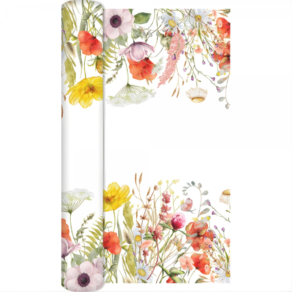 2,5 Meter Airlaid Papier Tischläufer Bunte Blumenwiese, 33 cm.