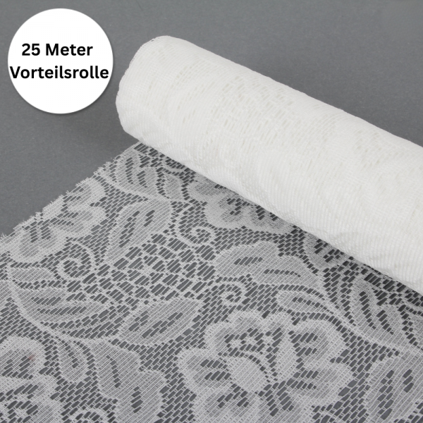 25 Meter Sizolace® Tischläufer, Spitze in Weiß, 30 cm.