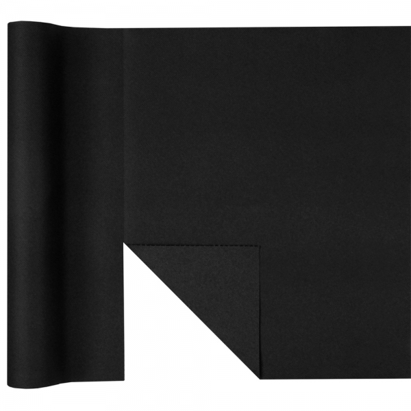 4,8 Meter Rolle Airlaid Tischläufer in Schwarz, 40 cm Breite.