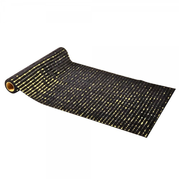 3 Meter Velours Tischläufer Glamour in Schwarz/Gold, 28 cm.