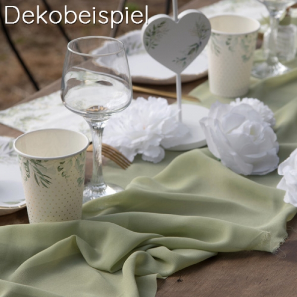 Dekobeispiel von dem Chiffon Tischläufer, hauchdünn, in Lindgrün, 35 cm.