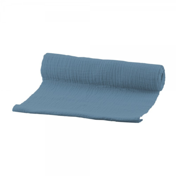 3 Meter Stoff Tischläufer Musselin in Jeansblau, 26 cm.