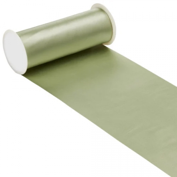 10 Meter Satin Tischläufer in Pistaziengrün, 20 cm.