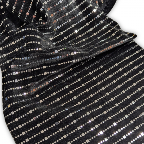 3 Meter Velours Tischläufer Glamour in Schwarz/Silber, 28 cm.