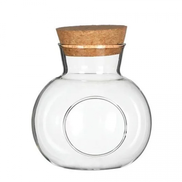 Deko Glasflasche mit Korken, oval, 18 cm