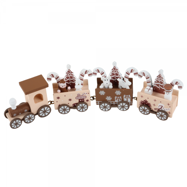 Holz Weihnachtsdeko Lokomotive in Braun, 24 cm.