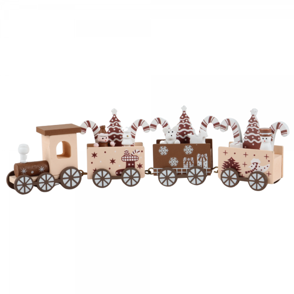 Holz Weihnachtsdeko Lokomotive in Braun, 24 cm.