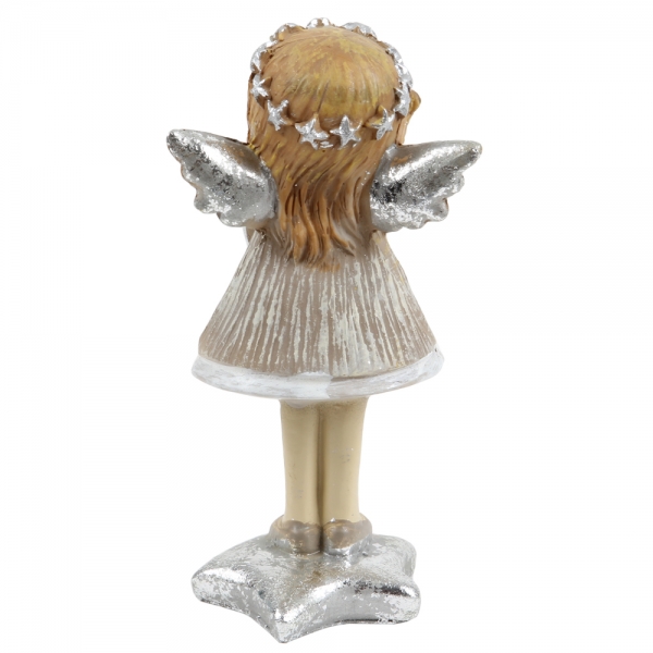 Schutzengel Mädchen, Weihnachtsengel, Sternenstab mittig, 11 cm, Rückansicht.