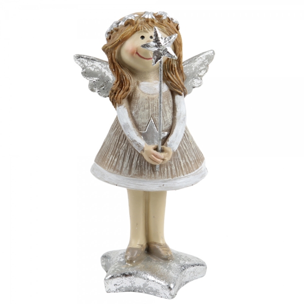 Schutzengel Mädchen, Weihnachtsengel, Sternenstab mittig, 11 cm.