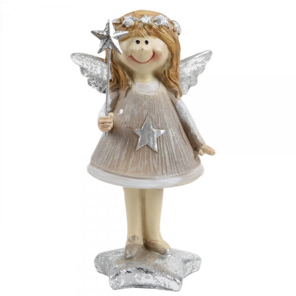 Schutzengel Mädchen, Weihnachtsengel, Sternenstab seitlich, 11 cm.