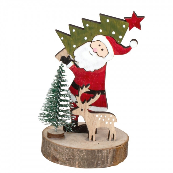 Kleine Holz Weihnachtsmotiv Baumscheibe mit Weihnachtsmann, 11 cm.
