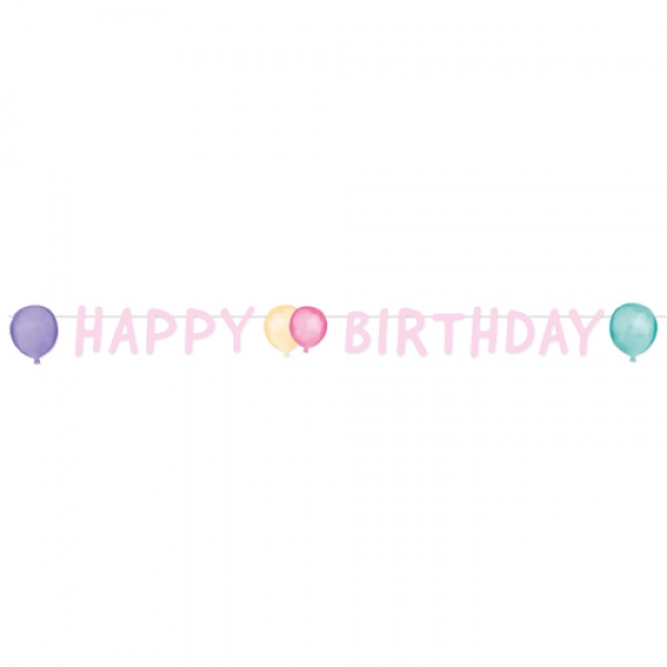 1,5 Meter Partykette, Geburtstag -Happy Birthday- in Pastellfarben